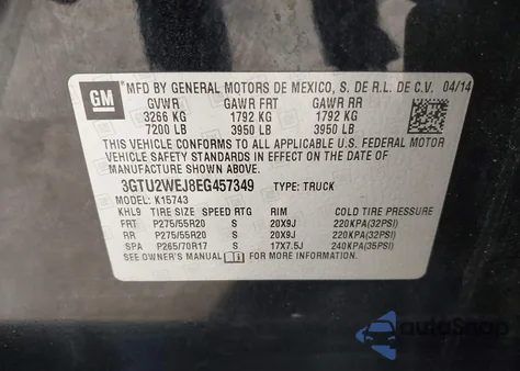 2014 GMC Sierra 1500 Denali z USA, uszkodzony, nr VIN 3GTU2WEJ8EG457349